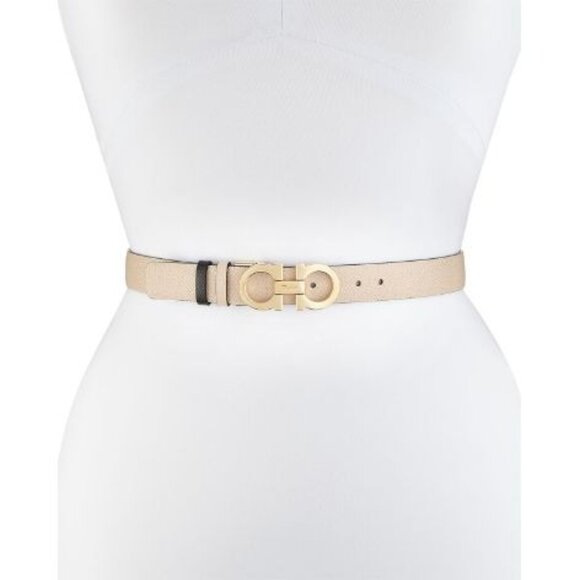 Salvatore Ferragamo Gancini-Buckle Reversible Belt Black & Macadamia Gold Buckle - Picture 1 of 7